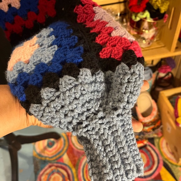 Denim Jacket with Colorful Crochet Sleeves - Picture 2 of 4